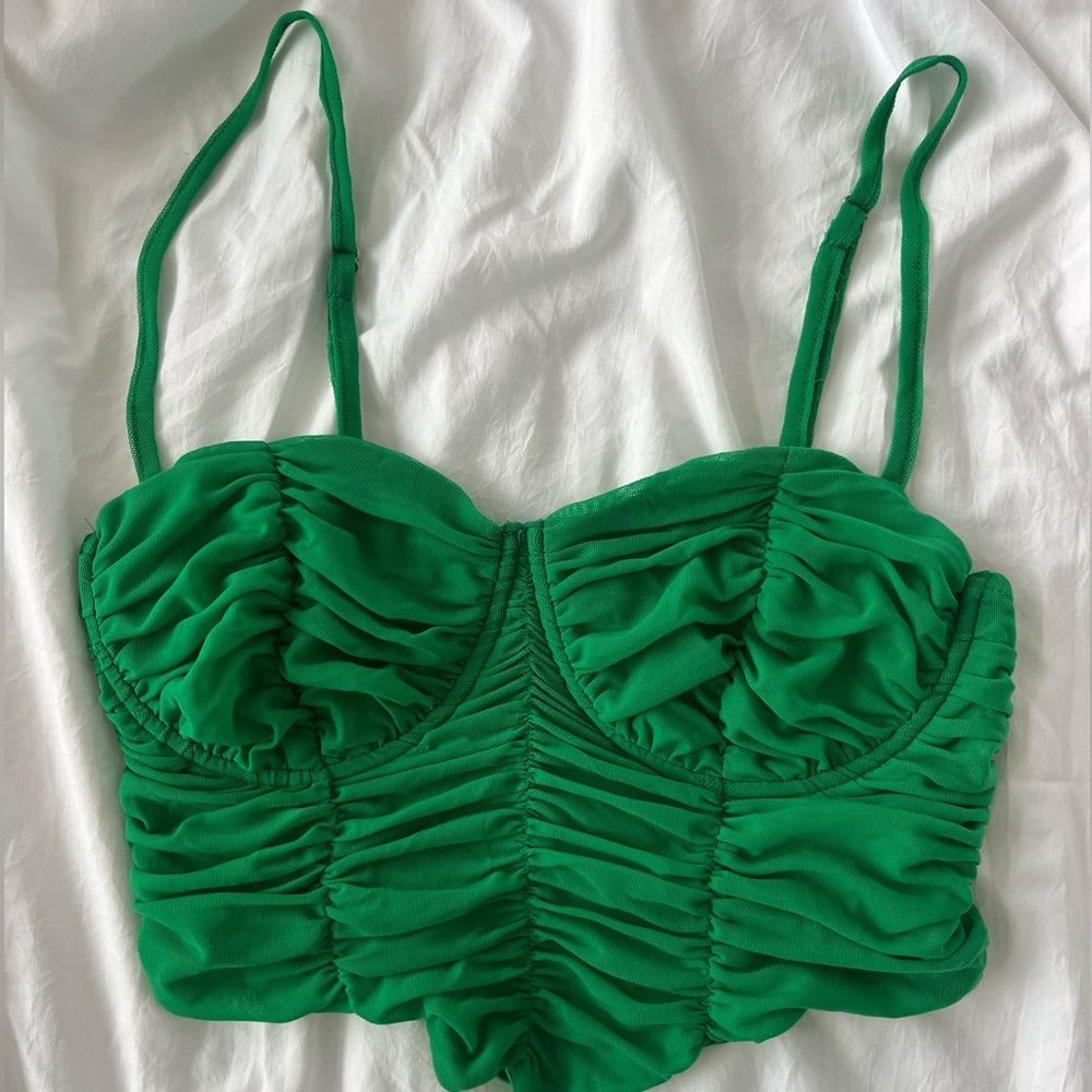 Green cropped corset top